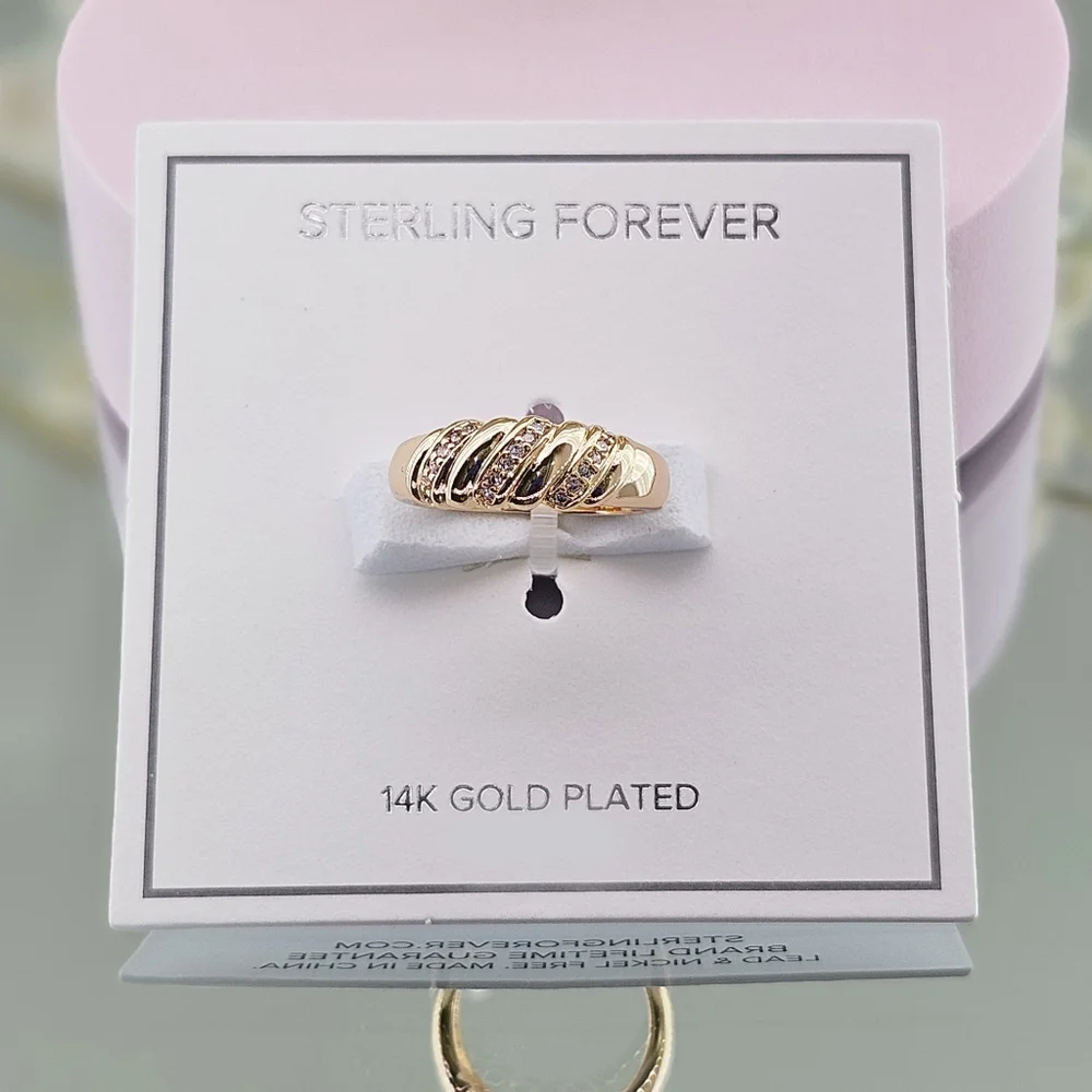 Sterling Forever Ring Size 9 Tonya 14K Gold Plated CZ Pavé Twisted Ring Gift New